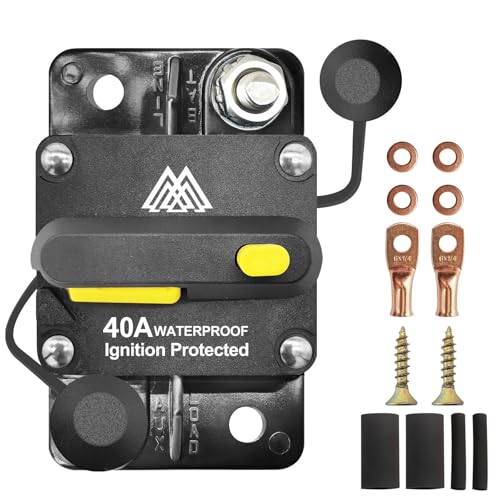 [Full Load Rating] 40 Amp Circuit Breaker Box for Trolling Motor Marine Boat ATV Vehicles Stereo Audio Solar Battery System with Manual Reset Inline Fuse IP67 Waterproof 40amp Breaker 12-48V DC