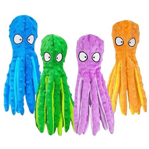 Oktopus Hundespielzeug ohne Füllung, Quietschende Krake aus Plüsch, Robustes Kauspielzeug & Beschäftigung für kleine und mittelgroße Hunde, 4er-Set von Kuschelfreunde