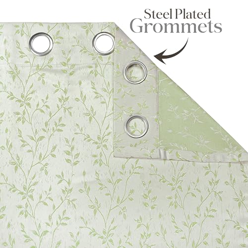Image of Yellow Weaves 1 Pc Jacquard Leaf Eyelet Long Door Curtain - Perfect for Home, Office, Bedroom, Living Room & Balcony - 9 Feet (Pastel Green)
