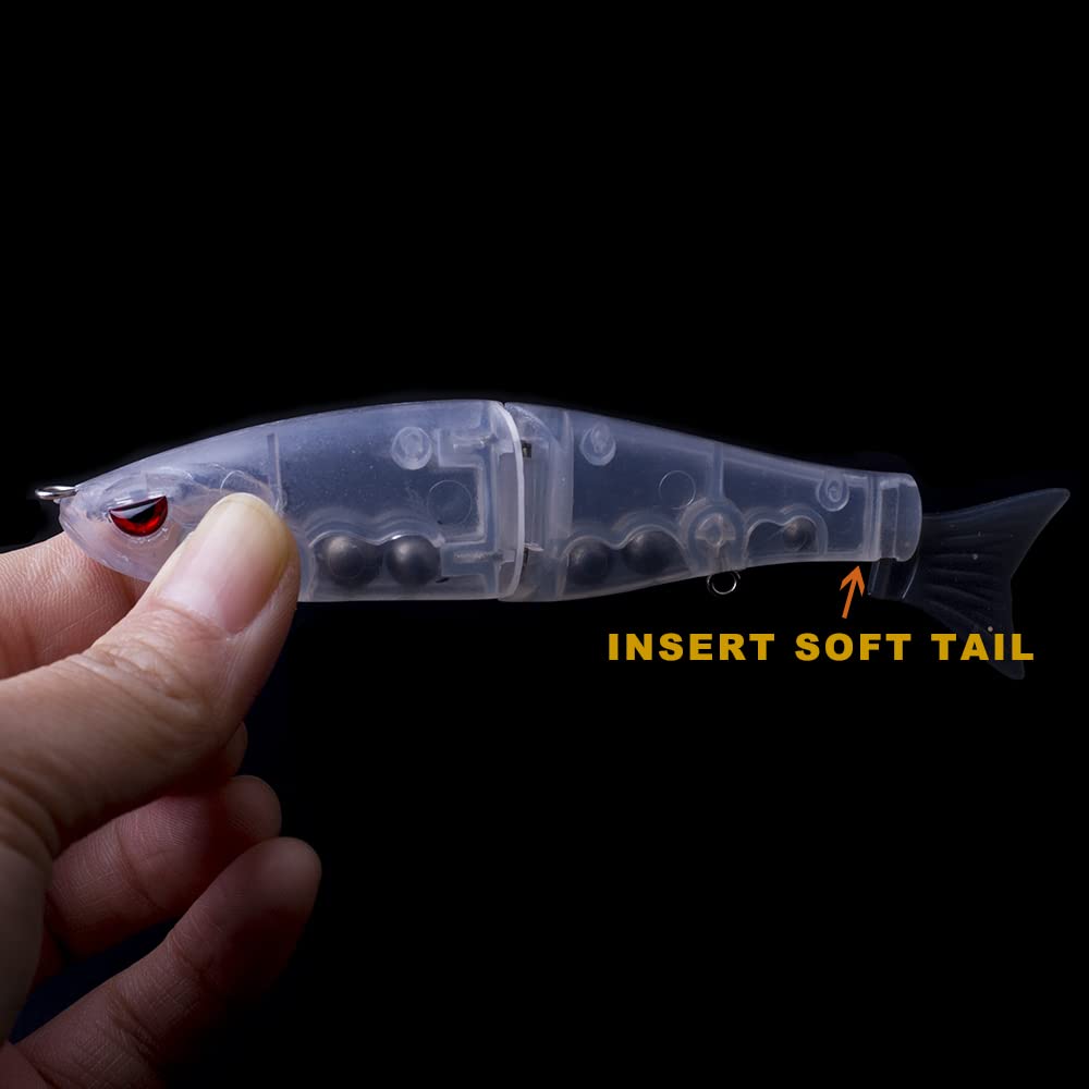 HUFFA Lot de 5 leurres de pêche Non Peints à Corps Dur et Queue Souple, 11,5 cm, 17 g, Wobbler coulant, appâts Shad à Faire soi-même