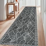 Famibay Teppich Läufer Flur 80x300 Teppich Küche Läufer rutschfest Teppichläufer Flur Waschbar Grau Flurteppich Läufer Lang für Küche Schlafzimmer Wohnzimmer Korridor