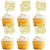 Keaziu 24 Pcs Happy New Year Cupcake Toppers Welcome 2026 Picks Fireworks Goblet Cupcake Toppers for Congratulations 2026 Happy New Year Eve Holiday Theme Holiday Party Decoration Gold 1