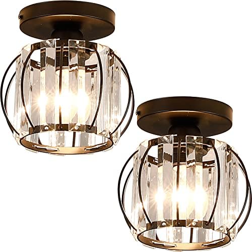 Semi Flush Mount Ceiling Light Fixture 2-Pack Mini Crystal Chandelier Hallway Light Fixtures Ceiling Indoor Industrial Lighting ORB Modern Metal Cage E26 for Hallway Entryway Porch Closet Foyer Hall