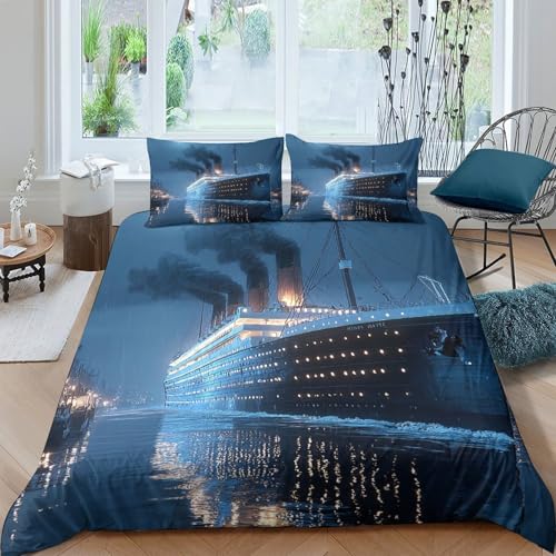 UNRXJZLVM Vintage Maritime Funda de Edredón Microfibra de poliéster Tres Piezas Diseño 3D con Cremallera Vintage Maritime Funda Edredon Incluye Fundas de Almohada Suave Transpirable for niños y niñas