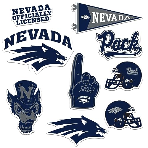 Image of University of Nevada Reno 8ct Vinyl Large Deluxe Stickers Variety Pack - Laptop, Water Bottle, Scrapbooking, Tablet, Skateboard, Indoor /Outdoor - Set of 8