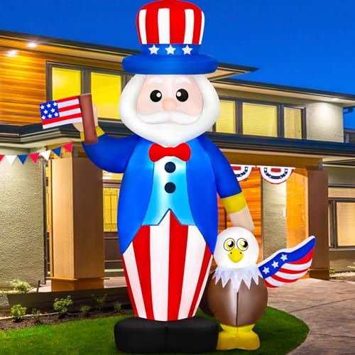 Danxilu 6 FT 4th of July Inflatables Outdoor Decorations Built-in LEDs Patriotic Memorial Day Blow Up Inflatable Uncle Sam with Eagle for 250th Anniversary Garden Lawn Yard Indoor Party Decor