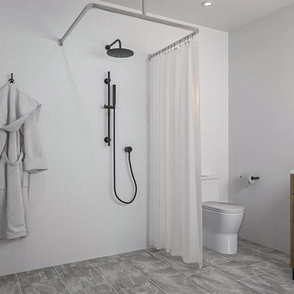 Sealskin Easy Roll, Tringle rideau, Barre de Douche Angle Universelle, Longueur Adaptable, Plusieurs Combinaisons en L ou U, A percer, Fixations et support de plafond inclus, Acier Inoxydable