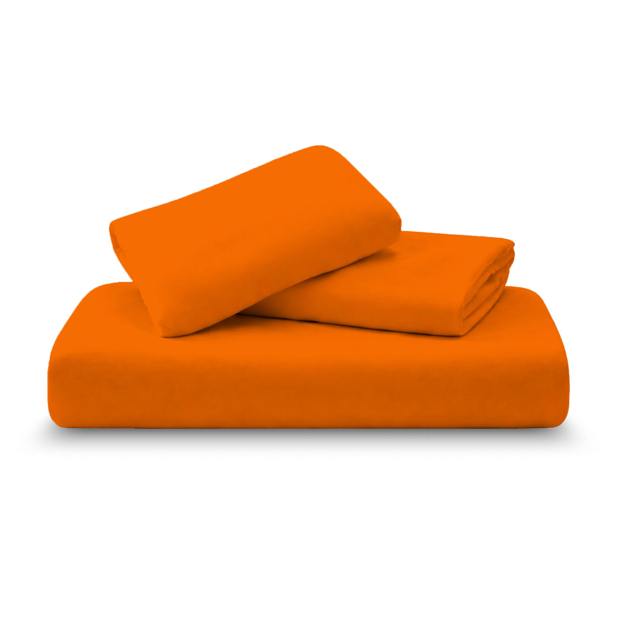 Amour Calin 3 Piece Bed Sheet Set - Easy Care Soft Brushed Microfibre Fabric - 1 Fitted Sheet, with Pair of Pillowcases - Shrinkage and Fade Resistant - 12 inches Deep Fitted (Orange, Double)