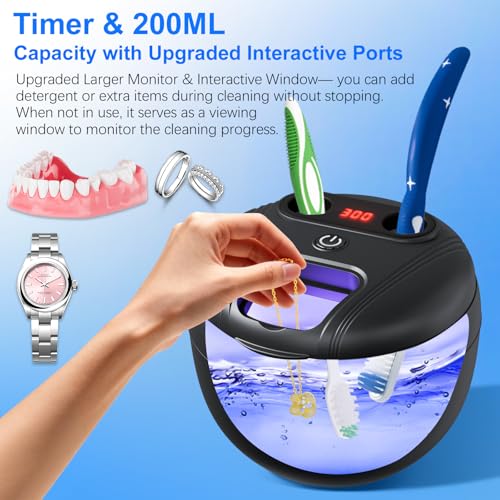 Image of Ultrasonic Retainer Cleaner, 45kHz Retainer Cleaner Machine for Denture Cleaning Pod for Mouth Guards|Aligners|Braces|Toothbrush Heads|Jewelry, 200ML Dental Cleaning Pod with 4 Modes & Digital Timer