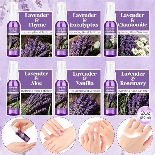 Image of 6 Pcs Lavender Scented Hand Sanitizer Spray Bulk Travel Size Hydrating Hand Sanitizer Spray 2 Fl oz Pocket Bottle Mist Gently Cleans Dirt for Family Adults Sensitive Skin Office Family Travel