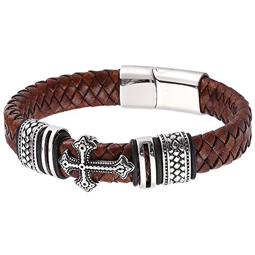 Preisvergleich Produktbild HkFcle Quer geflochtenem Leder Armband, Lederarmband, Titan Schnalle, beiläufigen Männer Mode-Armband