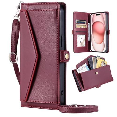 ATISIJIE Funda para Huawei P40 Lite/Nova7I/Nova6 Cuero PU Billetera Carcasa Funda,con Correa y Correa de Mano Ranuras para Tarjetas Cierre magnético Soporte Funda-Rojo