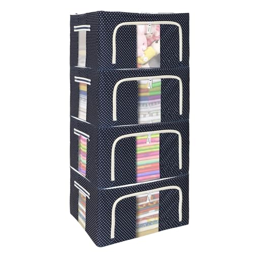 Image of FLYNGO Fabric Foldable Steel Frame Clothes Organizer Storage Box for Wardrobe, Saree, Shirts, and Blankets (66 Ltr - Pack of 4)