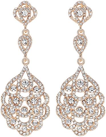 Zinc mecresh Wedding Teardrop Dangle Earrings Crystal Rhinestone Beaded Chandelier Earrings for Brides Gold