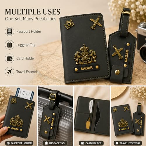Image of Eco Leather Unisex Passport Cover and Luggage Tags (Dark Green)