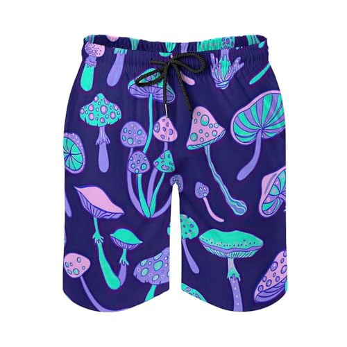 Mens Hawaiian Funny Mushroom Swim Trunks Compression Liner Swim Shorts Quick Dry Bathing Suit Swimwear, Grey2