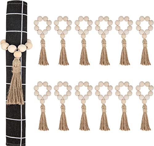 Uposao Wood Bead Napkin Rings Set of 12 - Image 2