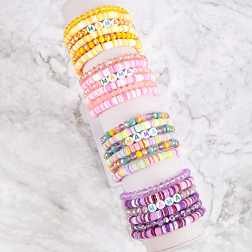Image of RIAH FASHION Inspirational Multi Layer Bead Stacking Strand Stretch Statement Bracelets - Religious Message, Boho Wood Slip-on Cuff Christian Prayer Bangle Set