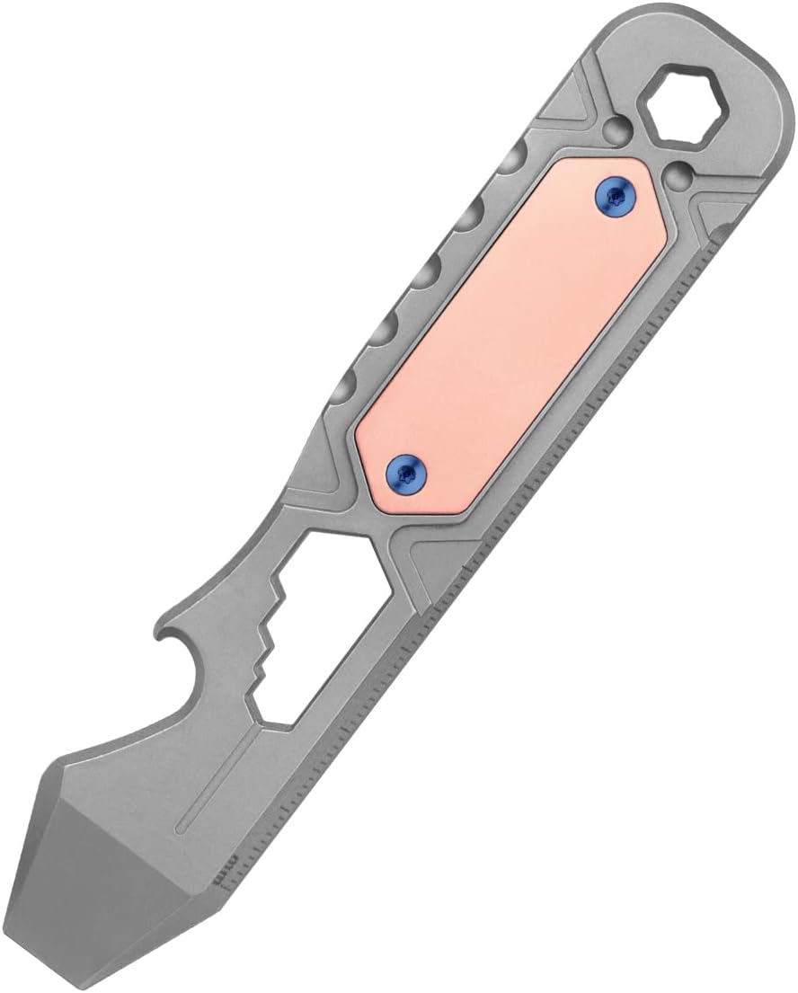 OKNIFE Otacle 2 EDC Ti Bottle Opener, Pry Bar with Metric Ruler, Multi-sized Hex Wrench and Pocket Clip(Gray)