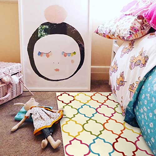 Lukinbox Moroccan Area Rug - 2X3 Small Entryway Rug For Bathroom, Soft Colorful Non-Slip Washable Low-Pile Kitchen Door Mat, Cute Rainbow Floor Carpet For Kids Girls Living Room Bedroom Laundry Room #TOP5