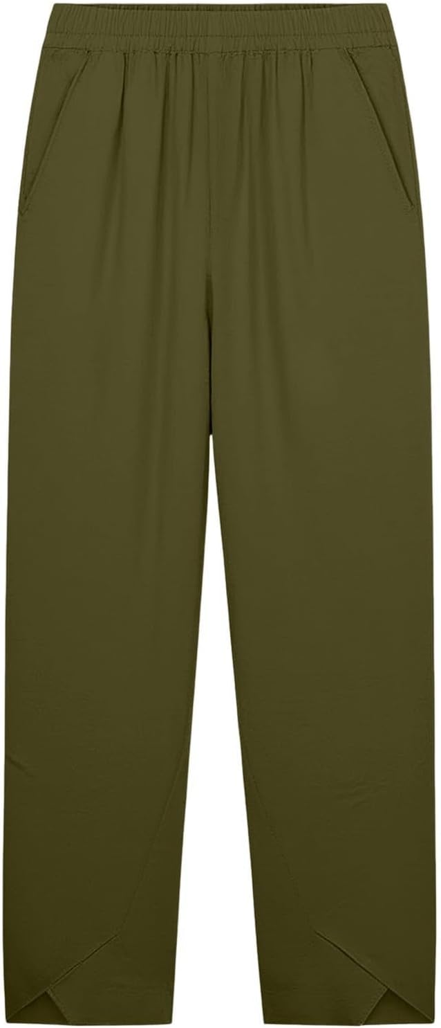 Women's Capri Pants with Pockets High Waist Cotton Pants Wide Leg Workout Summer Pants for Casual, Travel, Exercise