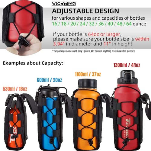 WICKTICK Molle Water Bottle Holder Pouch 16 24 32 40 64 oz - Multi-Purpose Tactical Fuel Bottle Bag, Adjustable Size for Outdoor Activities, Adapted to Backpack/Vest/Belt (Black, Classic)