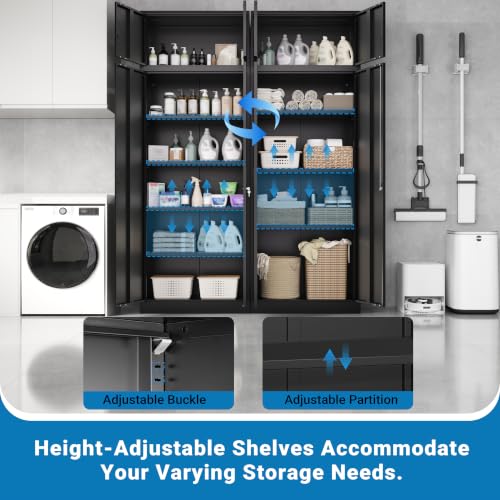 Image of 87 Inch Metal Storage Cabinet with Lock Doors,4 Adjustable Shelves