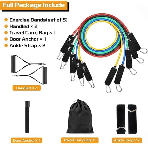Image of Resistance Bands Set for Exercise, Stretching and Workout Toning Tube Kit with Foam Handles, Door Anchor, Ankle Strap and Carrying Bag Set of 11 in 1 for Men,Women
