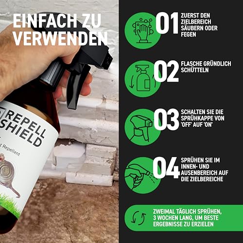 RepellShield® Rattenabwehr & Mäuseabwehr Spray -500ml- Mäuse Abwehrmittel zum Mäuse vertreiben - hält Ratten & Nagetiere fern, Nicht färbend, Pfefferminzöl Duft