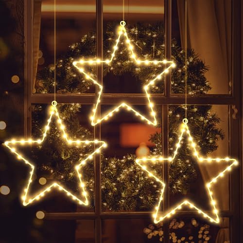 Elktry Weihnachtsdeko mit 3 Metall Sterne, 135 LED Weihnachtsstern...