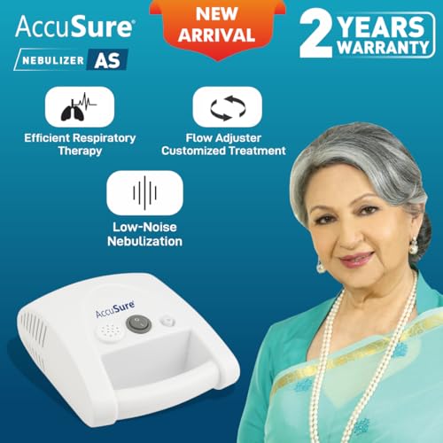 Image of AccuSure AS Compressor Nebulizer Machine for Kids & Adults | Effective Relief for Cold, Cough, Asthma & Other Respiratory Issues | Includes Adult Mask, Child Mask, Mouthpiece & Filters