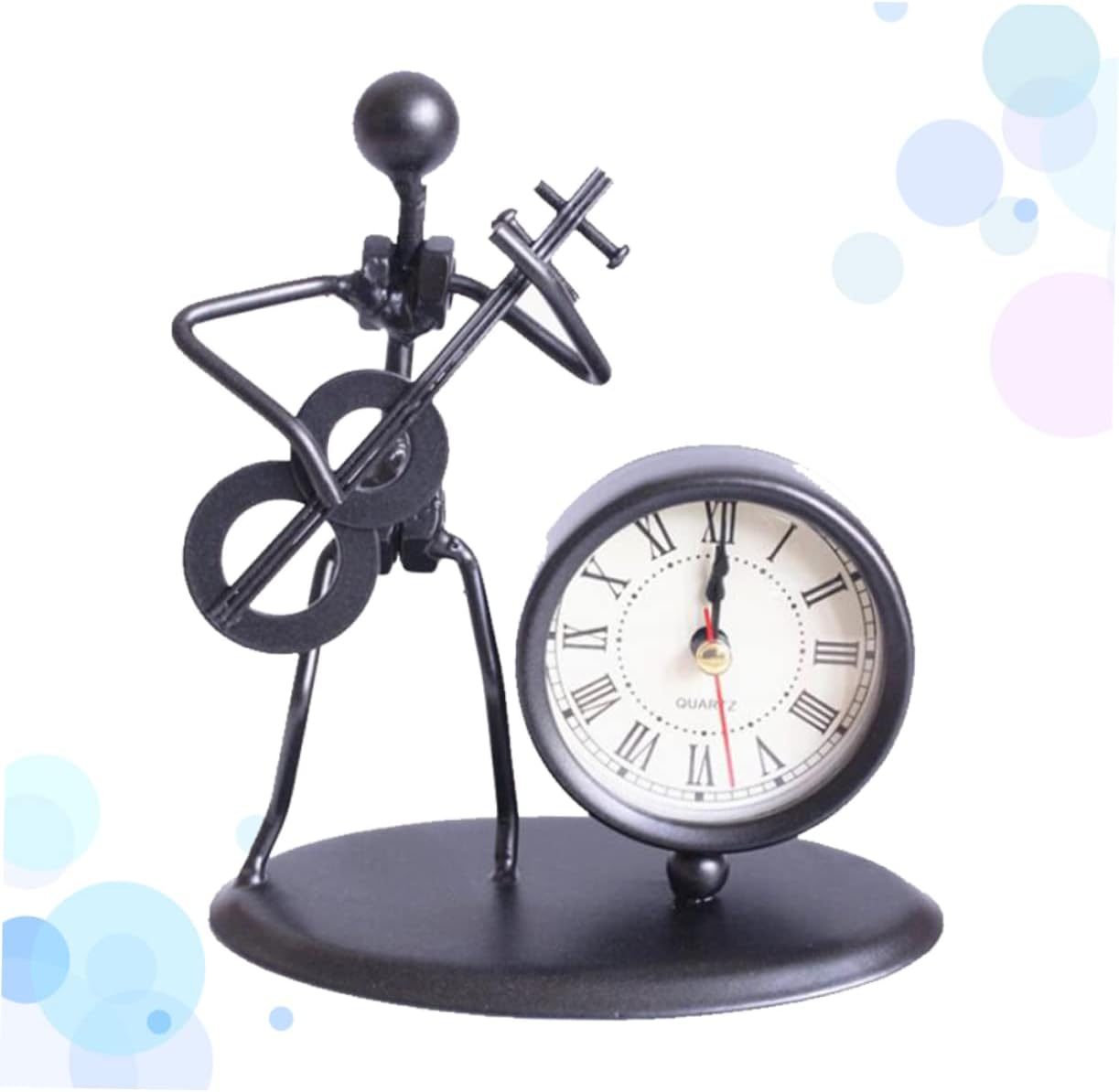 Amosfun Creative Iron Music Band Clock Metal Figurine with Guitar Design Handmade Artistic Desktop Decoration and Practical Pendulum Clock for Home Office Bar Restaurant and Living image 3