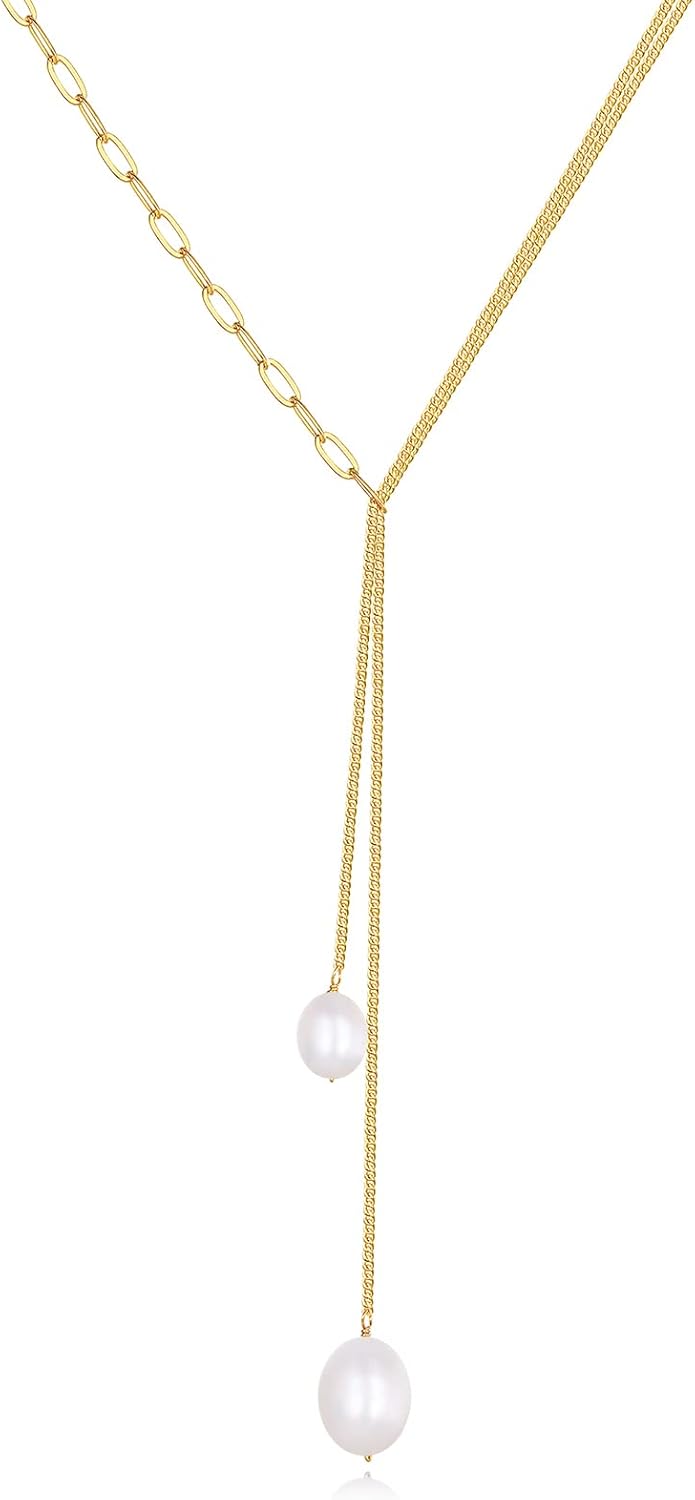 Baroque Freshwater Pearl Strand Long Shell Necklace 22 Gold for Women