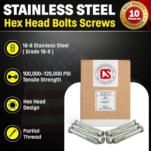 Image of Stainless 7 /16-14 x 4 inch Hex Head Bolts (3 /4 inch to 5 inch Lengths Available in Listing), 304 Stainless Steel, 10 Pieces (7 /16-14 x 4 inch)