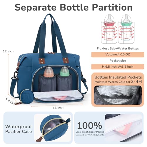 Image of Tenot Diaper Bag Tote with Pacifier Case, Baby Bag for Women with Shoulder Straps, Travel Diaper Tote for for Mom and Dad Medium Size, Blue