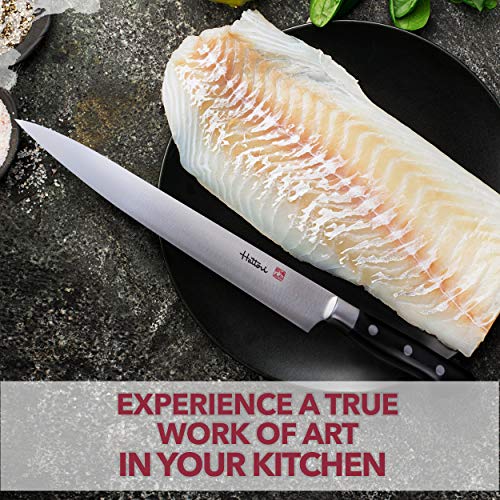 Hattori Japanese Chef’s Knife, FH-14L Professional Sujihiki Knife, VG-10 Cobalt Steel Pro Kitchen Knife with Ergonomic Black Linen Micarta Handle, 11.8 inch