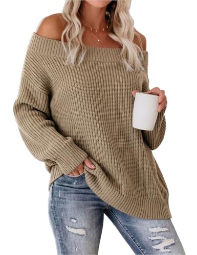 Image of VIMPUNEC Womens Off Shoulder Color Block Sweater Oversized Pullover Top