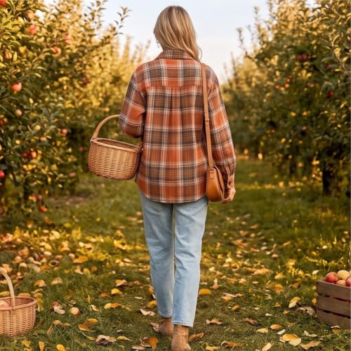 Button Up Shirt Women Y2k Long Sleeve Plaid Lightweight Cute Fall Tops - image 5