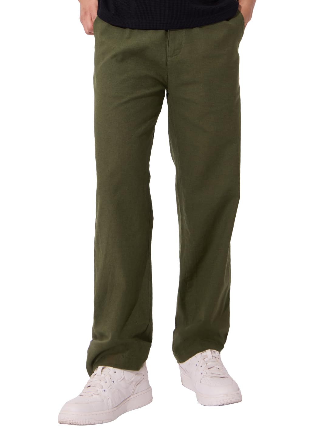 the souled store Men & Boys Mid Rise Solids: Buttoned Straight Fit Cotton Linen Pants-picture-18