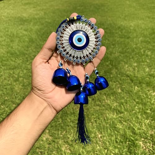 Image of Evil Eye Wind Chimes with 5 Bells for Home | Vastu Hanging for Positive Energy & Protection | Balcony, Living Room & Main Door Home Decor | Housewarming Gift