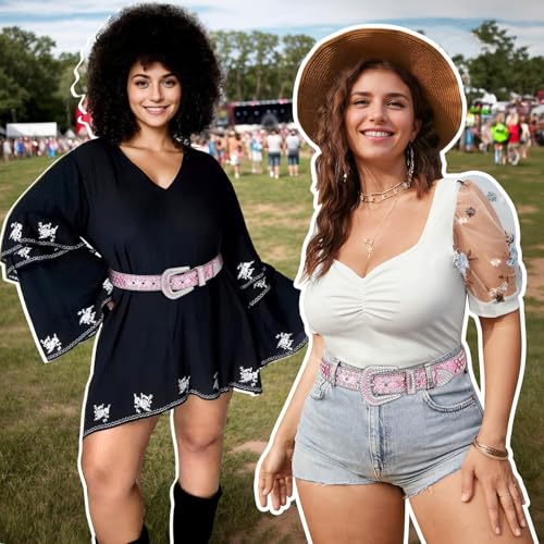 Women Western Rhinestone Studded Leather Belt Cowgirl Bling Waist Belt for Jeans Dress