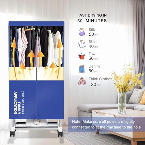Stendino Elettrico Asciugabiancheria Asciugatrice, Asciugatrice Portatile Con Timer, Armadio Per Asciugare La Biancheria Da 60 Pollici Con Grande Capacità (Blu HI5) - 4