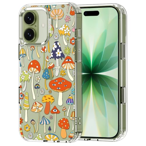 MOSNOVO Case for iPhone 17, [Buffertech 6.6ft Military-Grade Drop Protection] [Anti Peel Off Tech] Clear TPU Bumper Phone Case - Mushroom Art