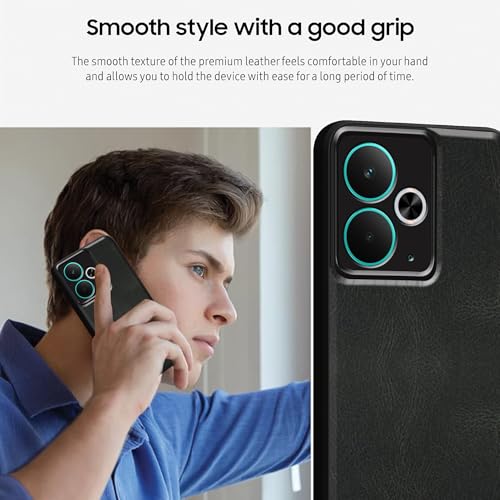 Image of amazon basics Back Cover for Realme 14T 5G | Ultra Slim Soft Rubberised Case | Oil Feel Soft Leather Back | Camera Protection - Black