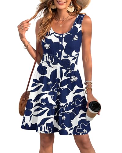 Image of AUSELILY Women Summer Dress Sleeveless Tank Button Down Dresses | Tank button down dress, Empire waist smocked, Casual beach vacation summer dresses with pockets