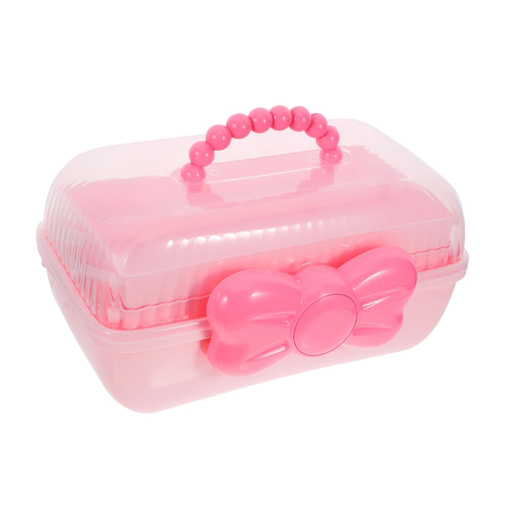 Tragbare Aufbewahrungsbox für Haaraccessoires mit Drei Ebenen, Rosa, Pp