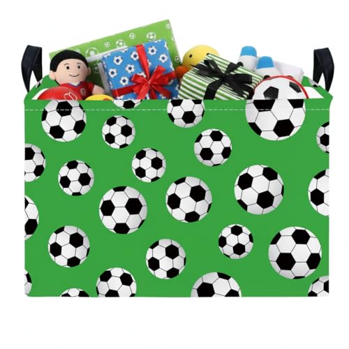 Image of Kid Cute Rectangle Storage Basket Bin, Soccer | Baby Toy Clothes Storage, Nursery Playroom Bedroom Decor