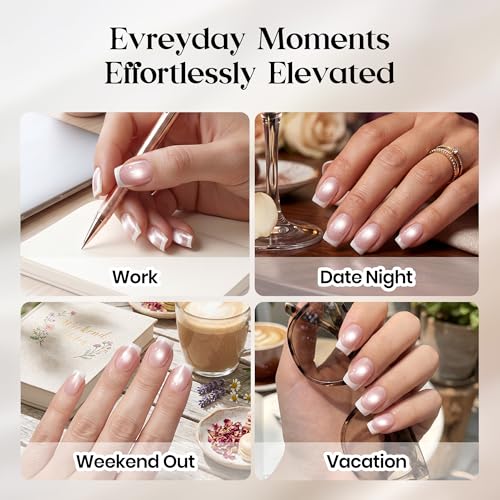 Image of Beetles French Tip Press On Nails 160Pcs Medium Almond Soft Nail Gel Tips | Gel Painted Cat Eye Brown Fake Nails, 16 Sizes for DIY Manicure Glassy Amber French