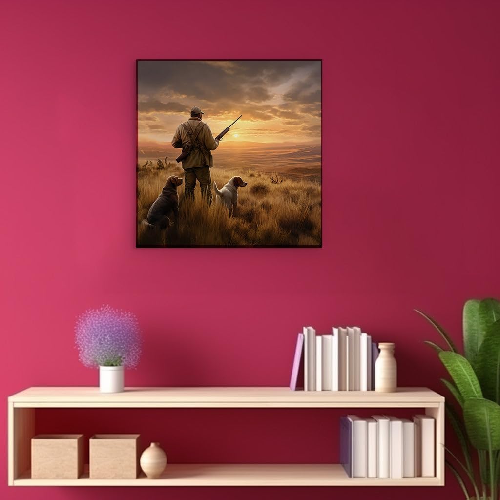 Canvas for Living room. Twilight Vigil The Silent Guardian of the Meadows and His Loyal Companions, 27 x 18 inch Canvas Wall Art - Surrealistic Visions - Modern Home Decor - 69x46 cm (27x18 inch)