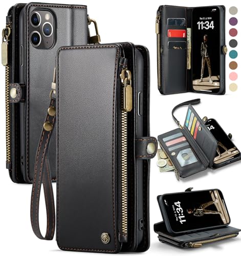Defencase Compatible with iPhone 11 Pro Max Case Wallet with RFID Blocking Card Holder for Women Men, PU Leather Magnetic Snap Flip Zipper Strap Wallet Phone Case Fit for iPhone 11 Pro Max 6.5